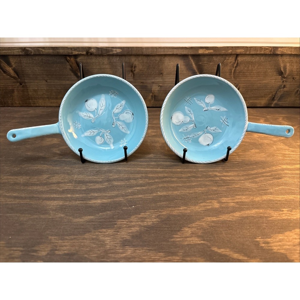 Set Of 2 Vtg Italian PV Peasant Village Skillets Fruit Design Signed Italy 07937
